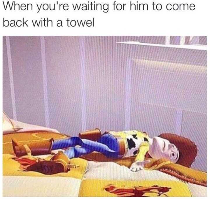 sex jokes, funny sex jokes, sex tweets, dirty tweets, dirty jokes, sex memes, sex meme woody toy story, wait for him to come back with towel meme, woody meme