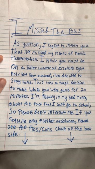Kid's Genius Letter To His Mom After Missing The School ...